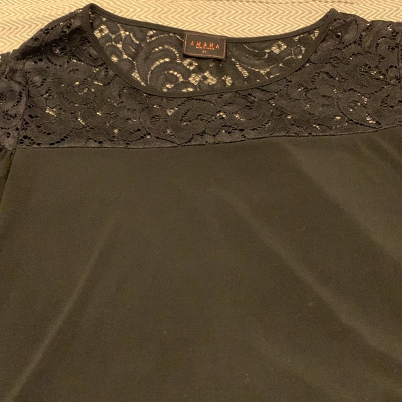 AMANA black top with lace illusion neckline. Flutter sleeves. Size 3x. - Picture 2 of 4
